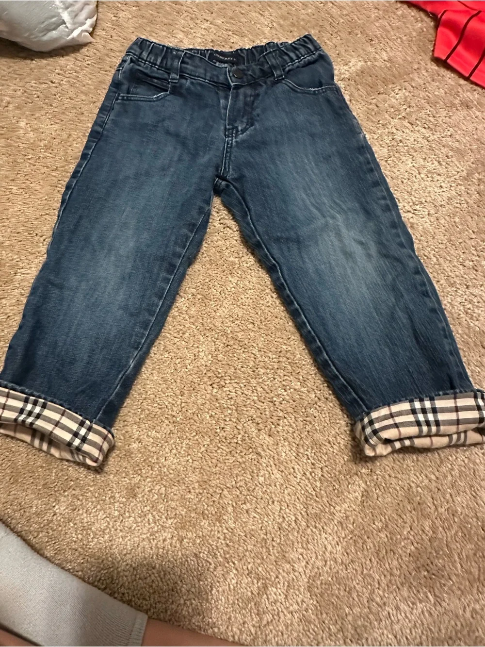 Burberry Blue Rolled-Cuff boys Jeans with Iconic Check Lining